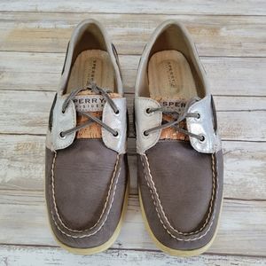 Sperry Womens Gray Bluefish Cork/Silver Deck Boat Shoe 7.5M